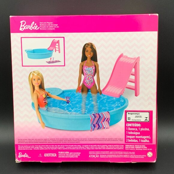 Barbie Pool Playset With Slide Accessories Doll Swimwear Blonde - Picture 3 of 8